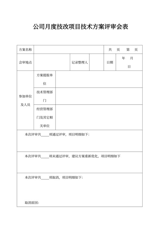 公司月度技改项目技术方案
