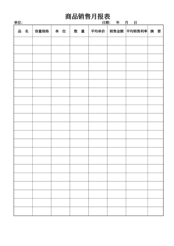 商品销售月报
