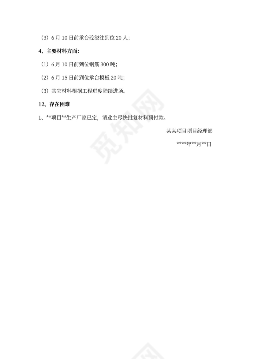 项目工程月报模板