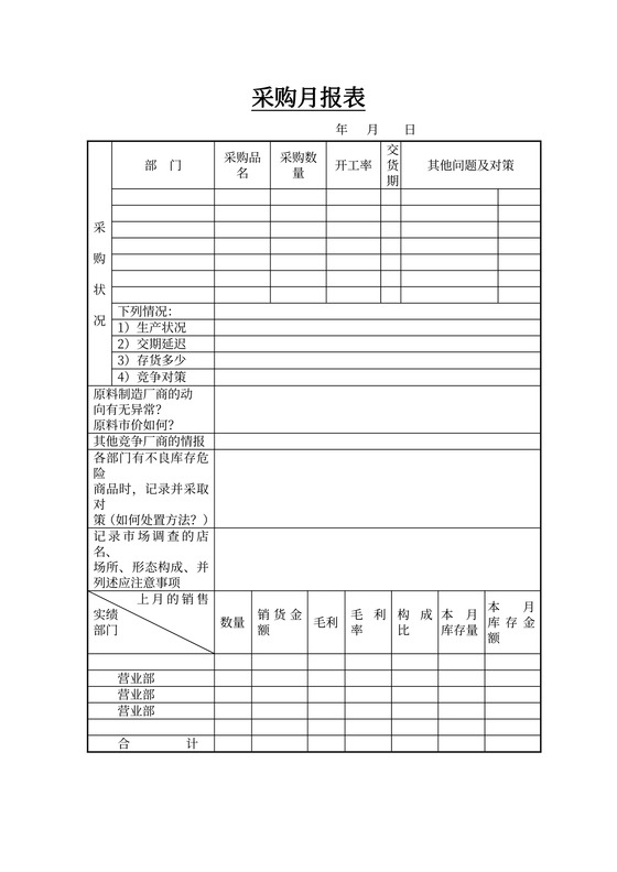 采购月报表模板