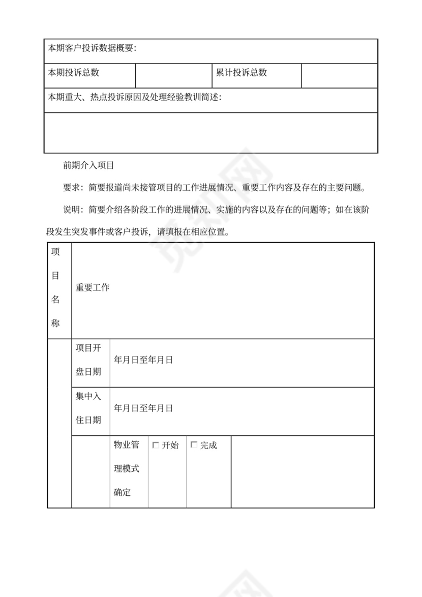 物业管理月报模板