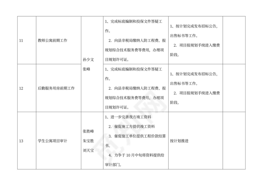 项目计划推进表