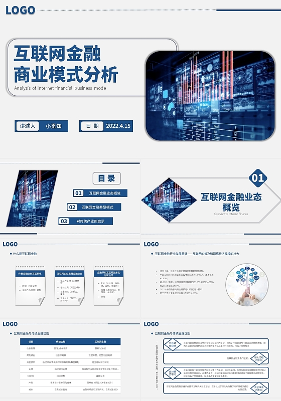 蓝色水彩简约商务互联网金融商业模式分析PPT