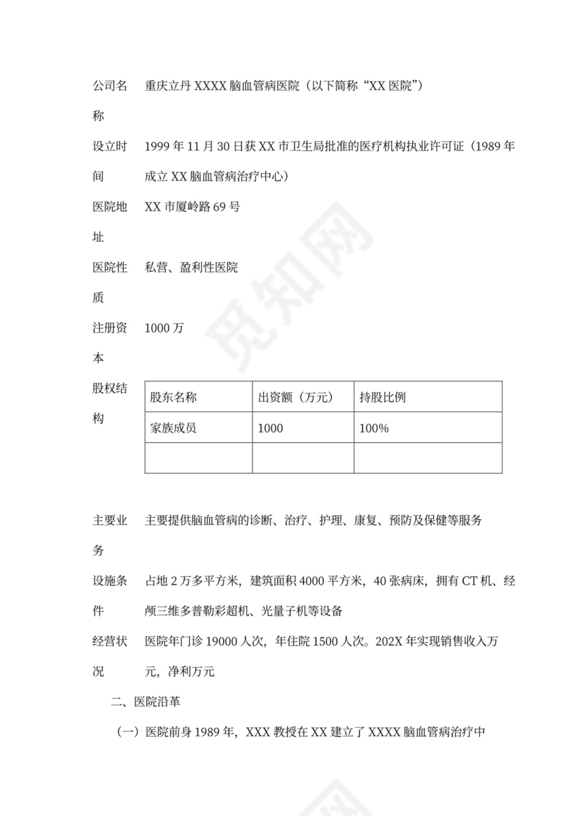 医院商业计划书