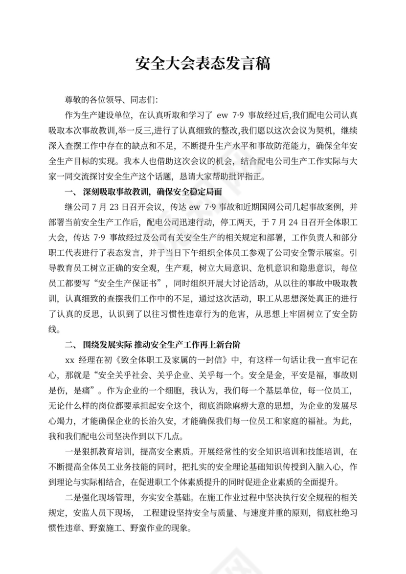 安全大会表态发言稿