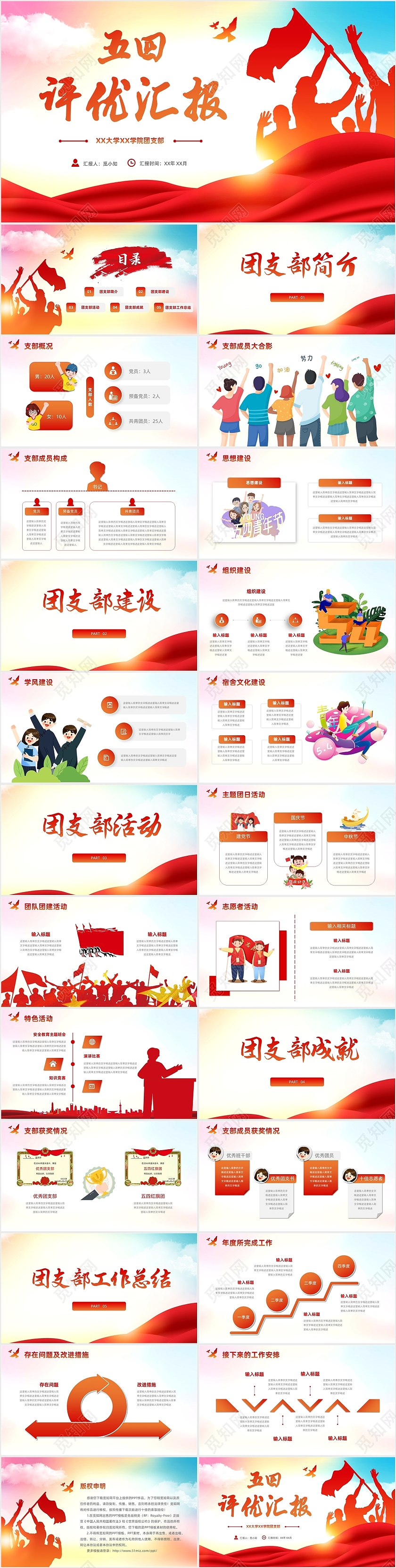 红色简约五四青年节评优汇报PPT模板五四评优汇报