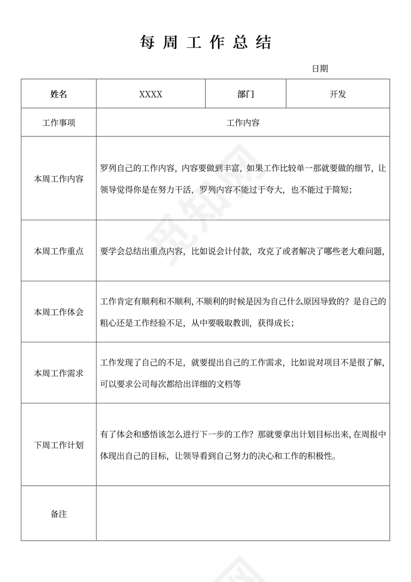 每周工作总结周报