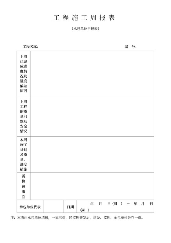 工程施工周报表