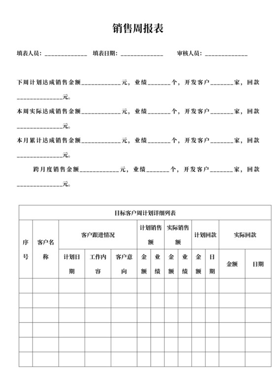 销售人员周报表