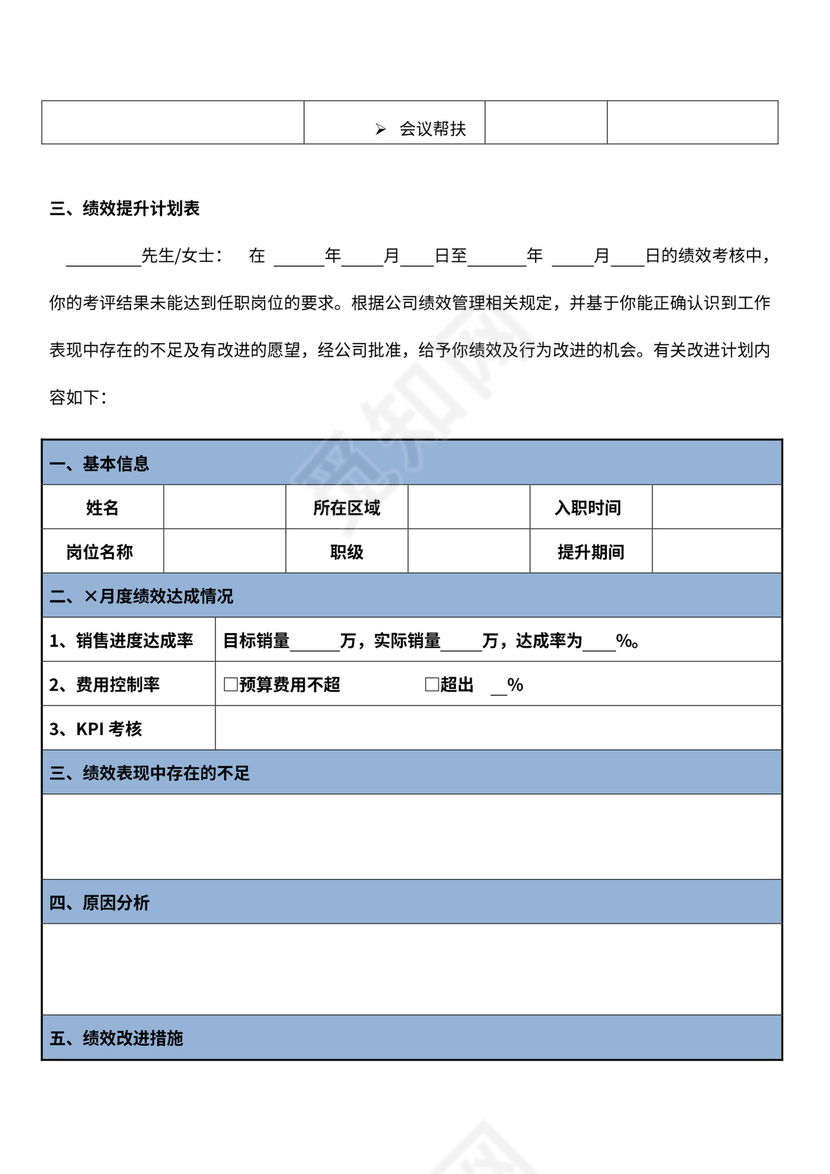 绩效提升表