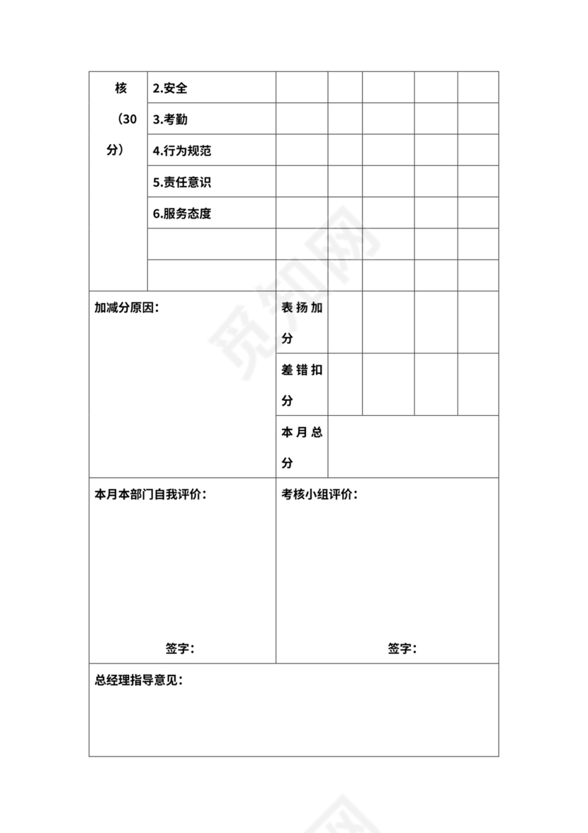 中层干部绩效考核标准