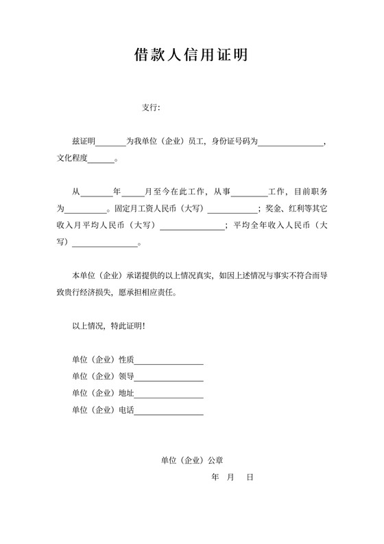 借款人信用证明