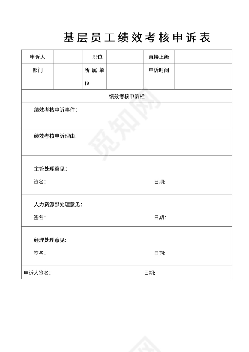 绩效考核申诉表