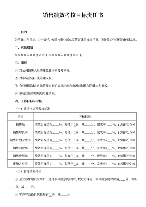 绩效考核目标责任书（模板）