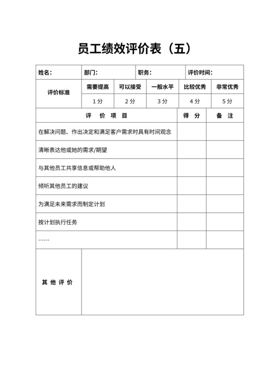 公司绩效考核表格大全(实用)