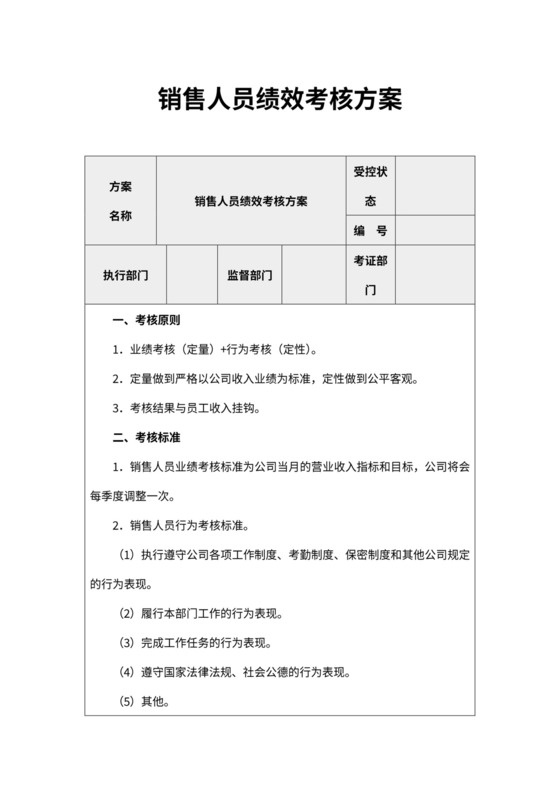 销售人员绩效考核方案(最新版)