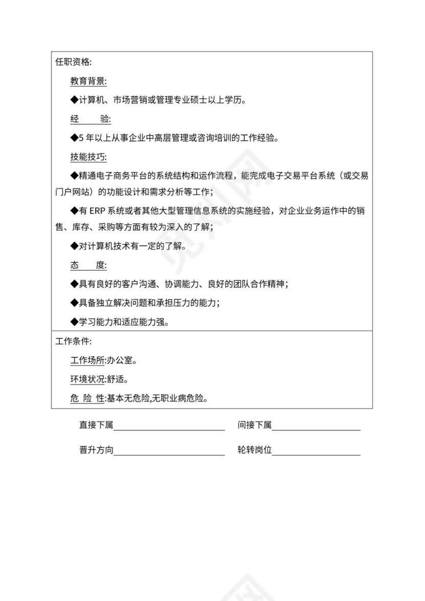 人事管理职位说明书与绩效考核范本