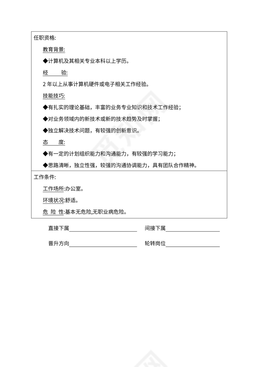 人事管理职位说明书与绩效考核范本