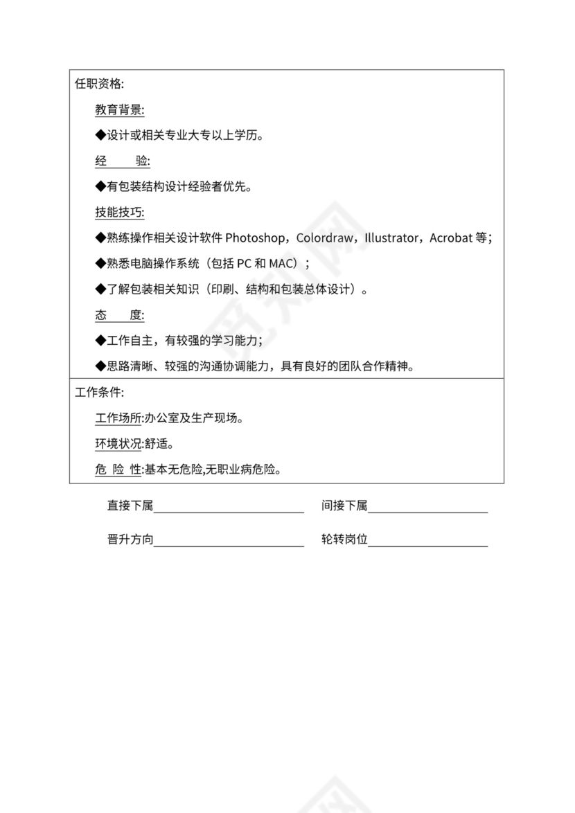 人事管理职位说明书与绩效考核范本