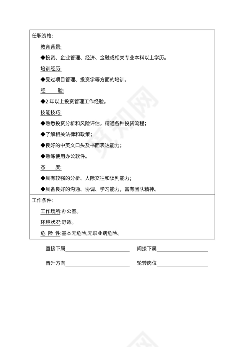 人事管理职位说明书与绩效考核范本