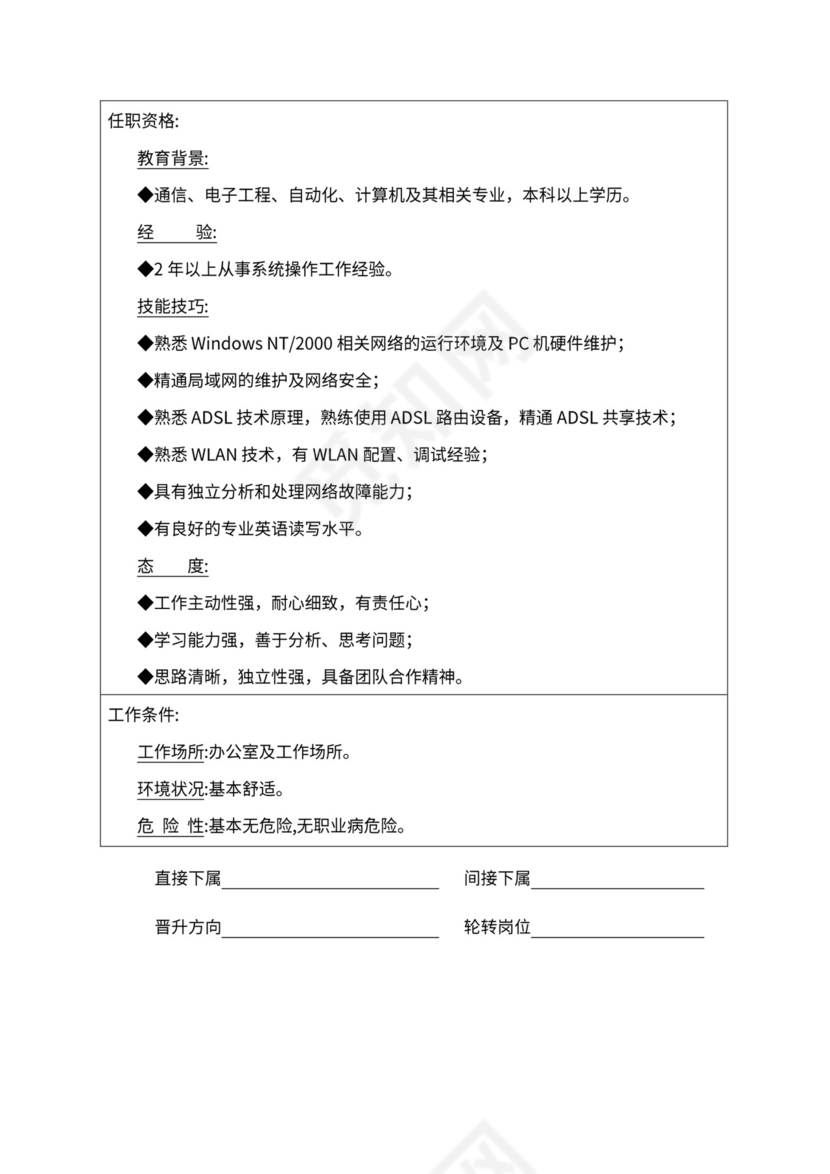 人事管理职位说明书与绩效考核范本