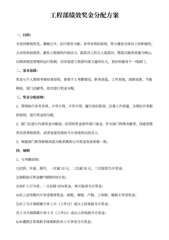 绩效奖金分配方案新模板