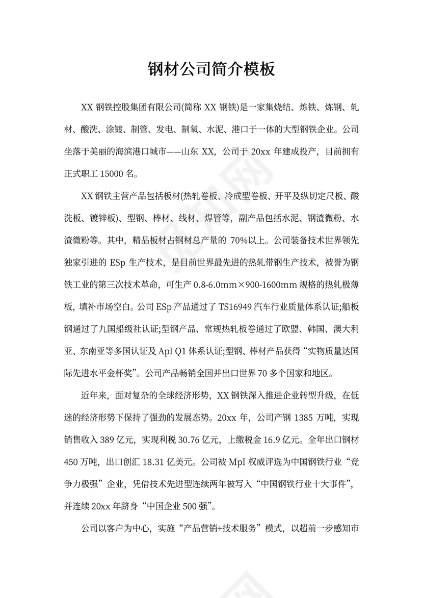 钢材公司简介模板