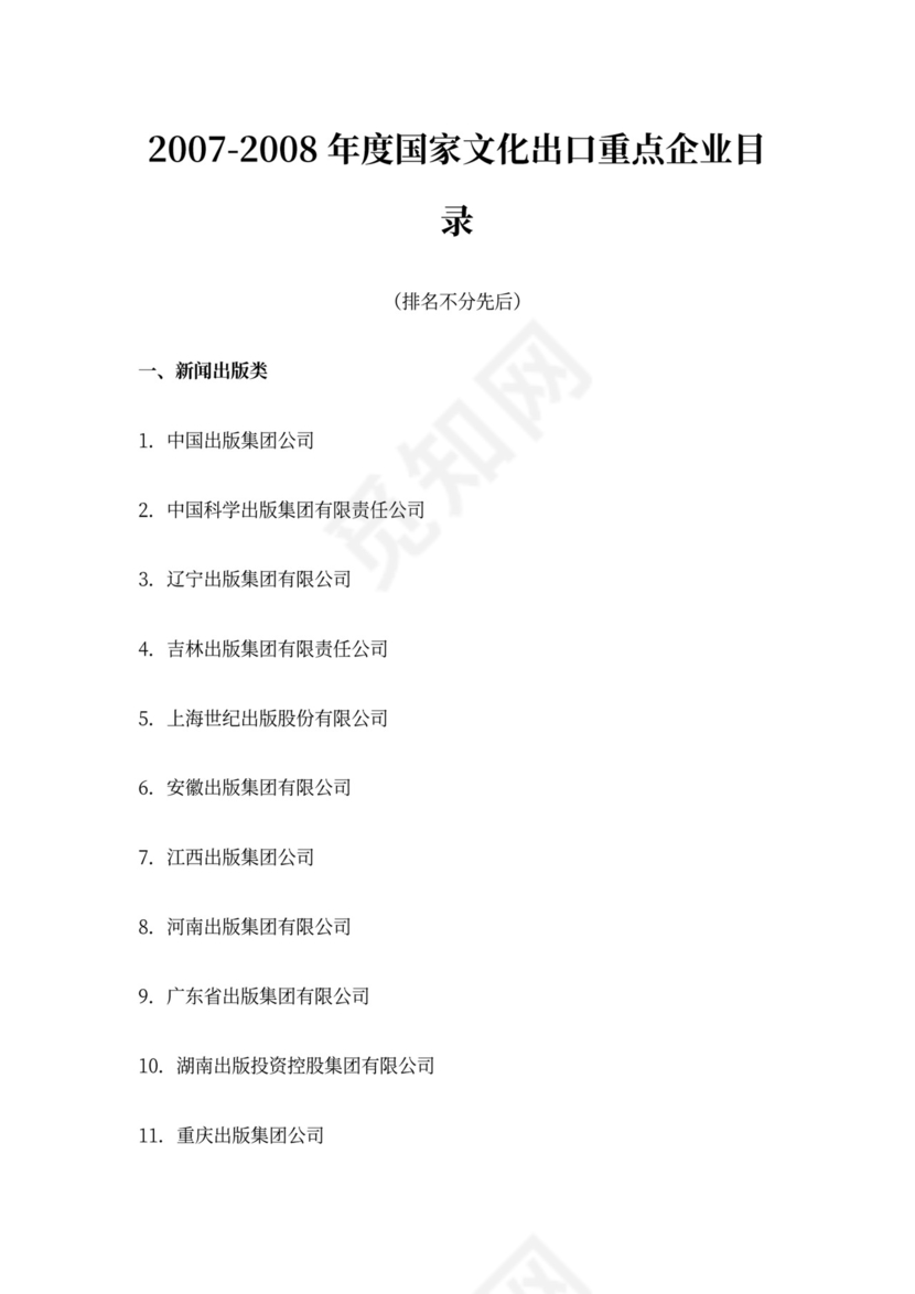 国家文化出口重点企业目录