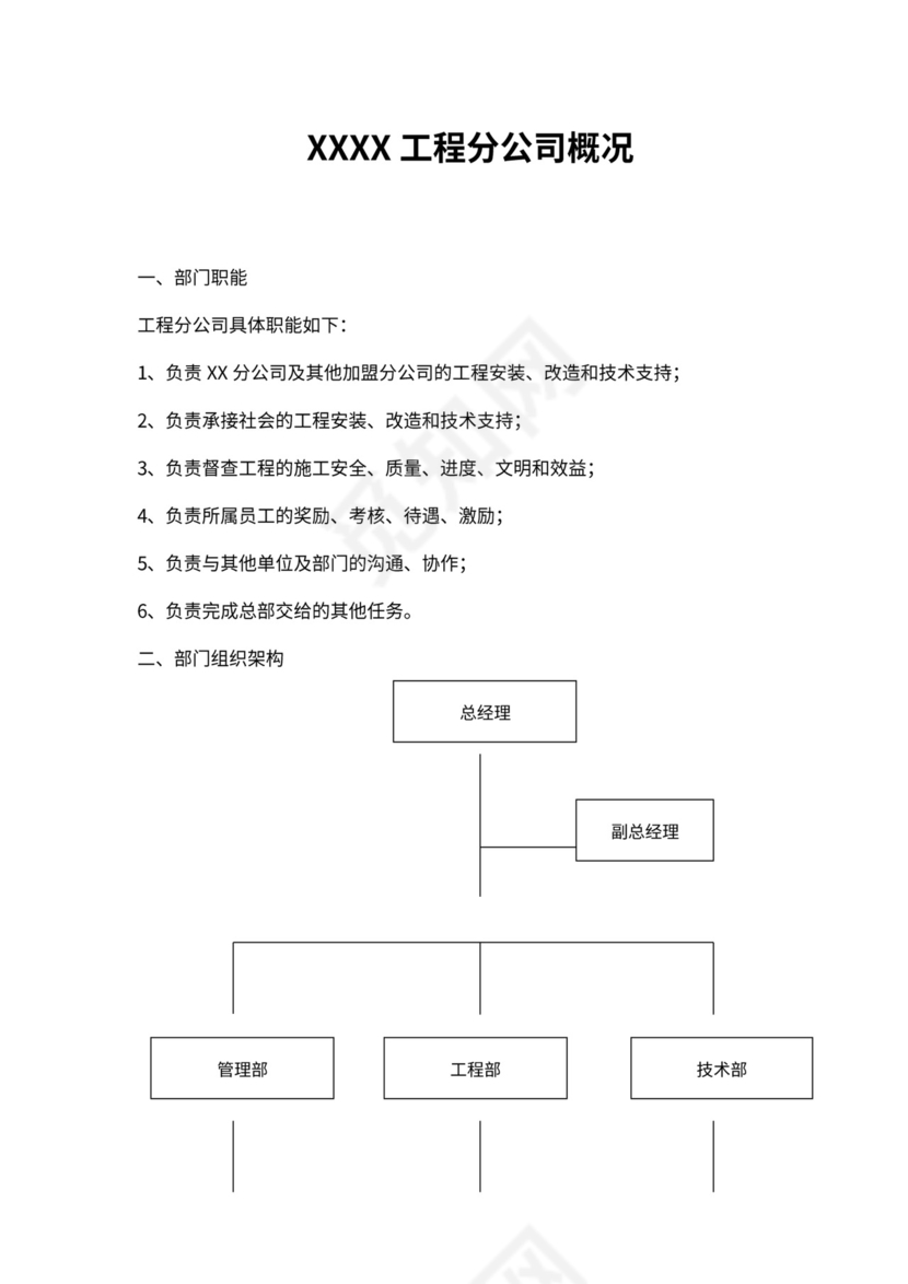 工程分公司组织架构和岗位职责