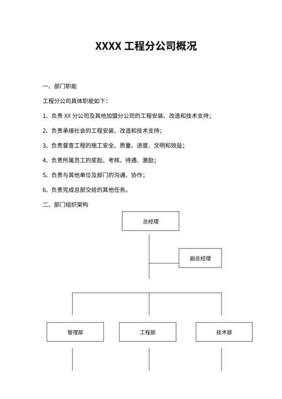 工程分公司组织架构和岗位职责