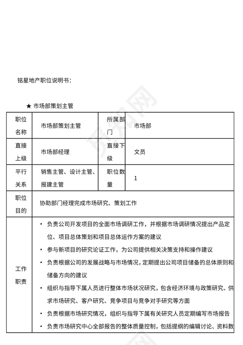 地产公司组织架构及岗位职责