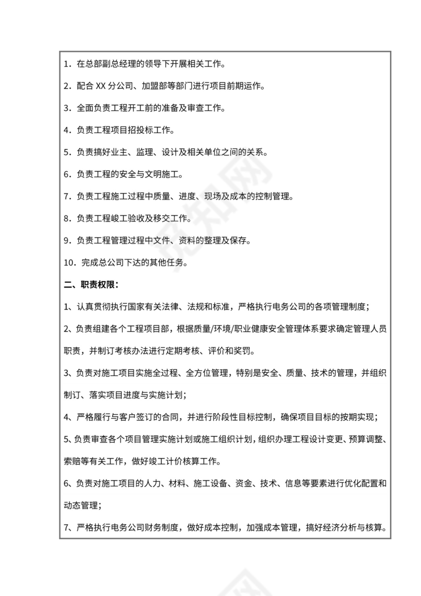 工程公司组织架构和岗位职责