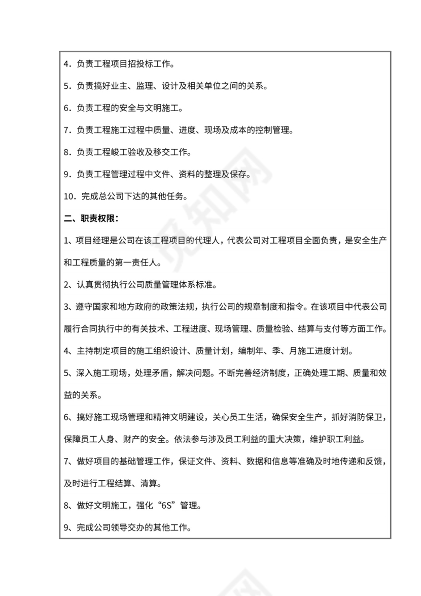 工程公司组织架构和岗位职责