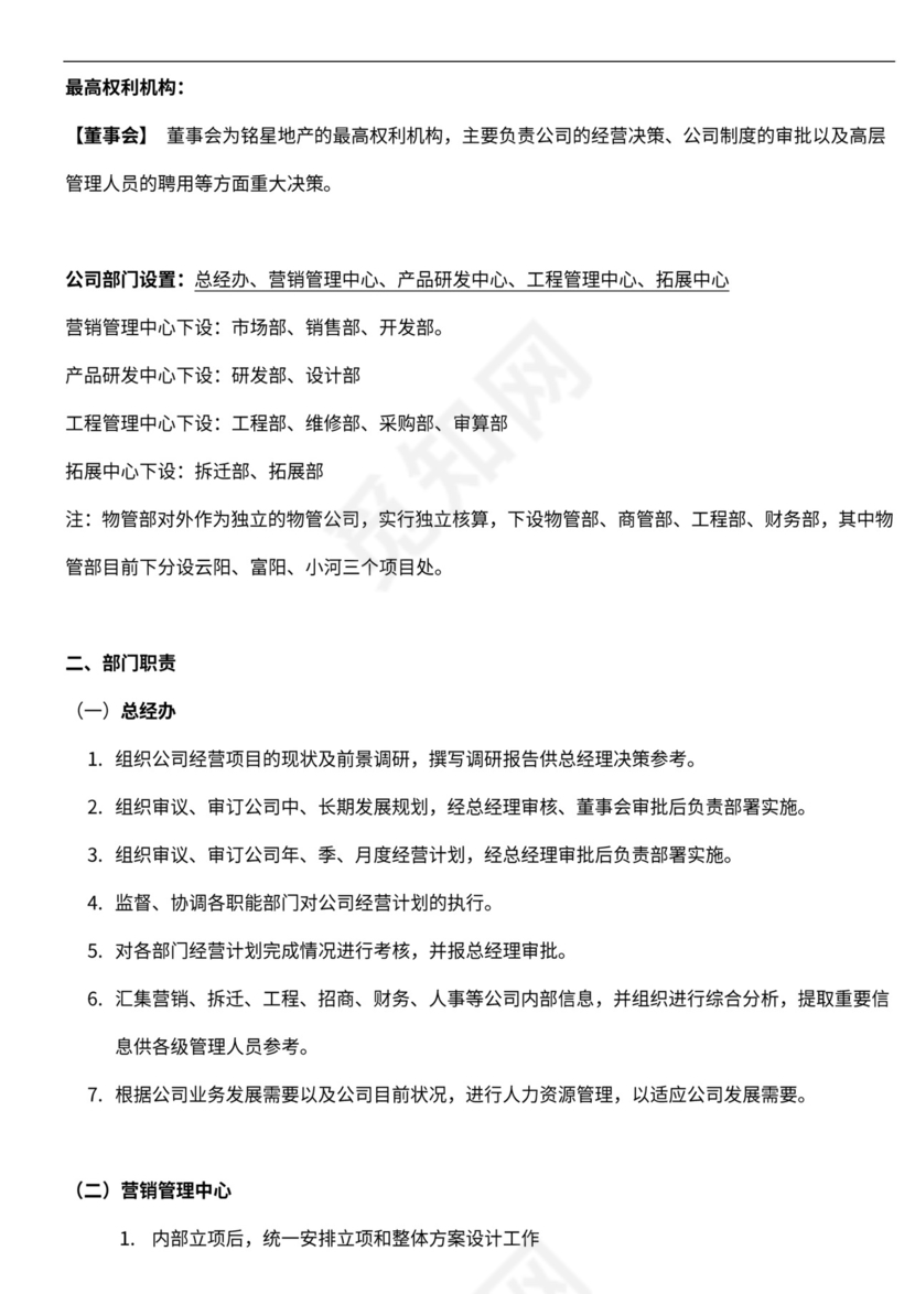 房地产公司组织架构与岗位职责