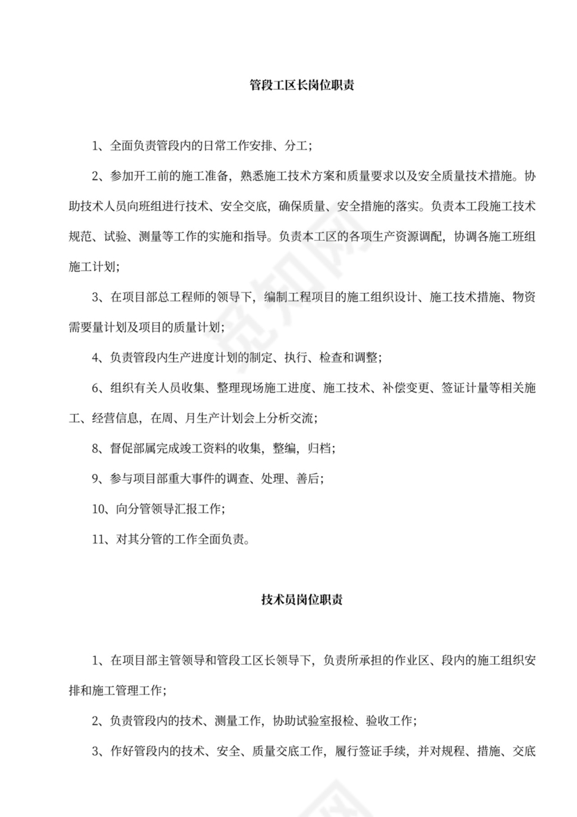 工程项目岗位职责