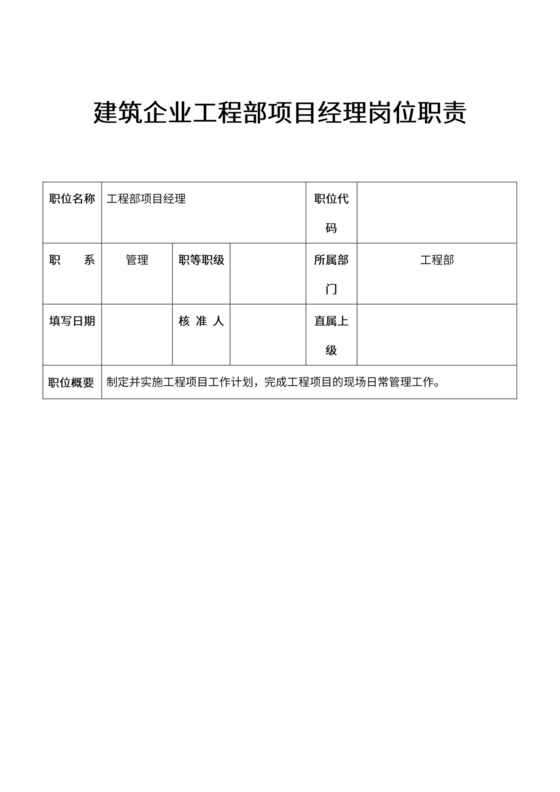 建筑企业工程部项目经理岗位职责新