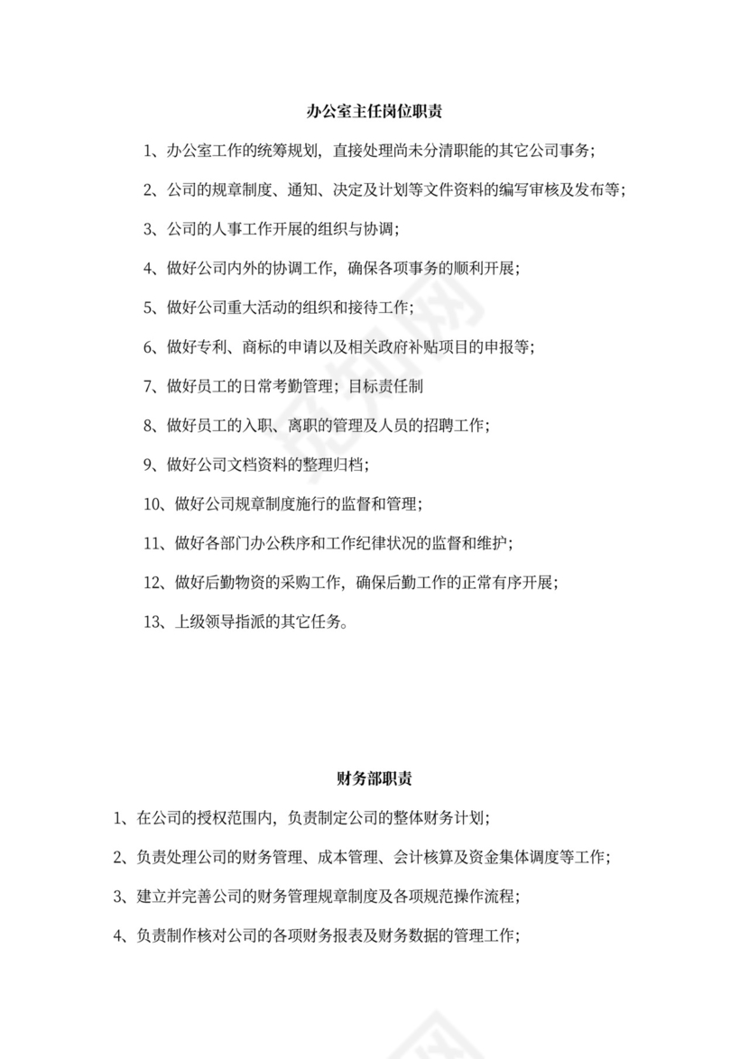 公司各部门职责及岗位职责Word文档