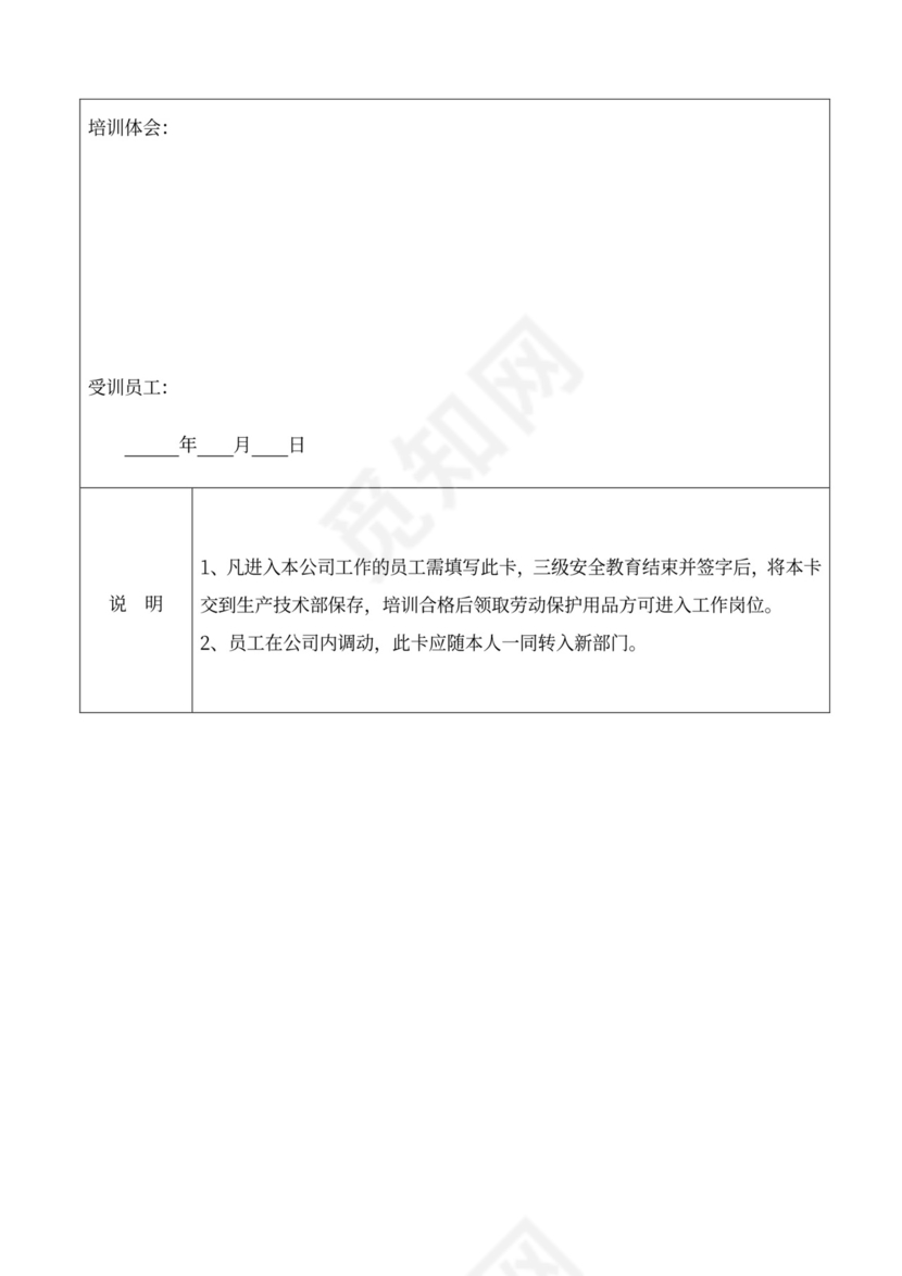 企业职工安全教育培训档案