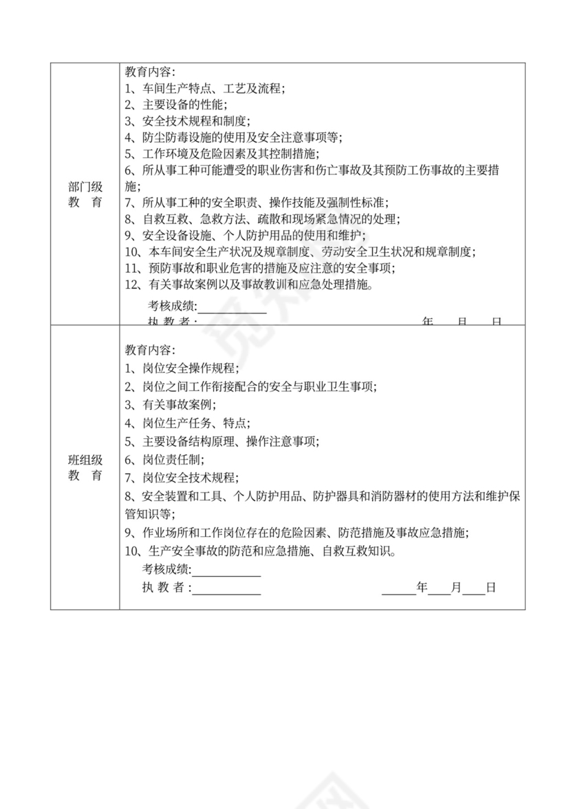 企业职工安全教育培训档案