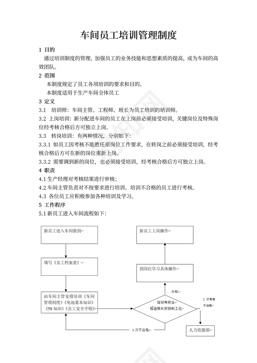 车间员工培训管理制度word模板