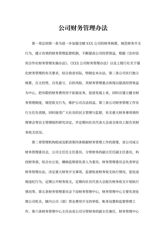 公司财务管理办法模板