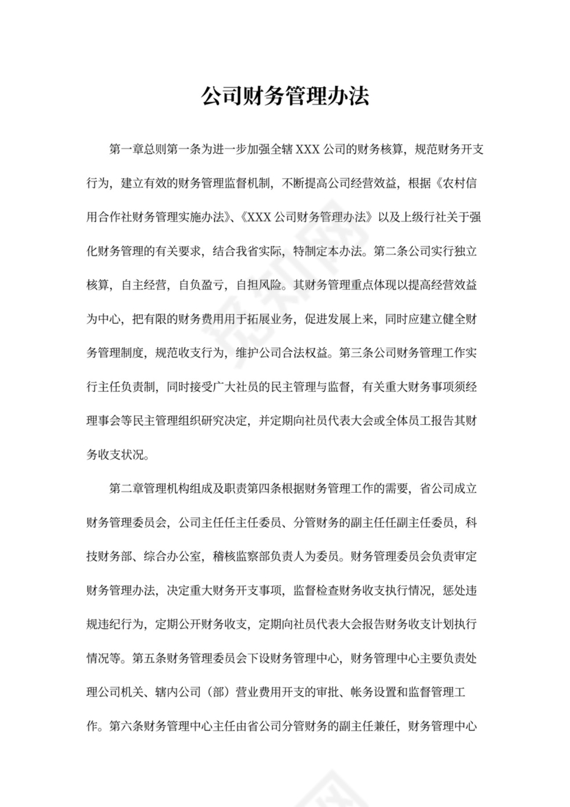 公司财务管理办法模板
