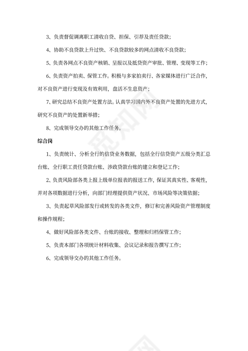 风险管理岗位职责