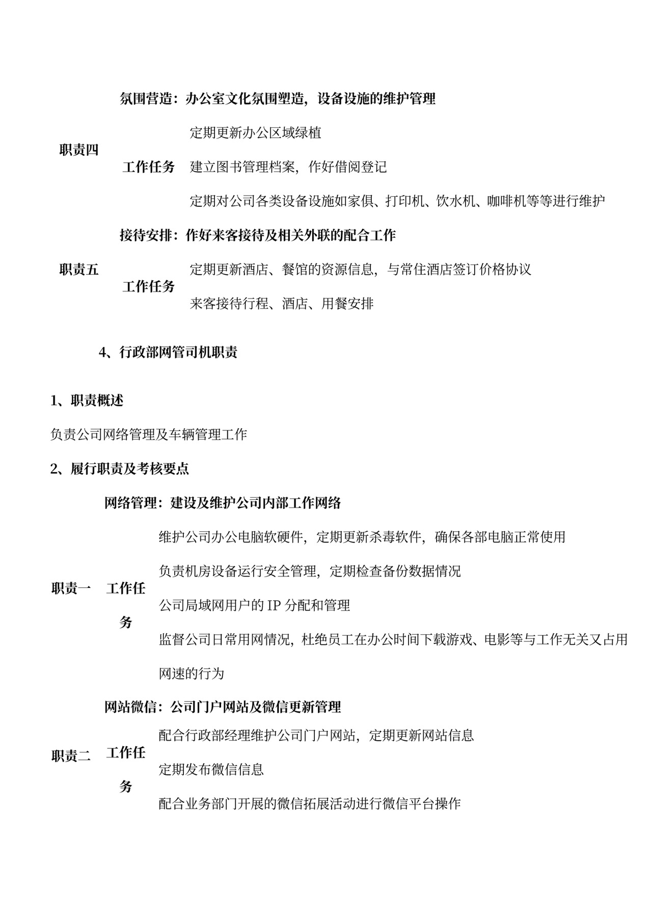 各部门的岗位职责