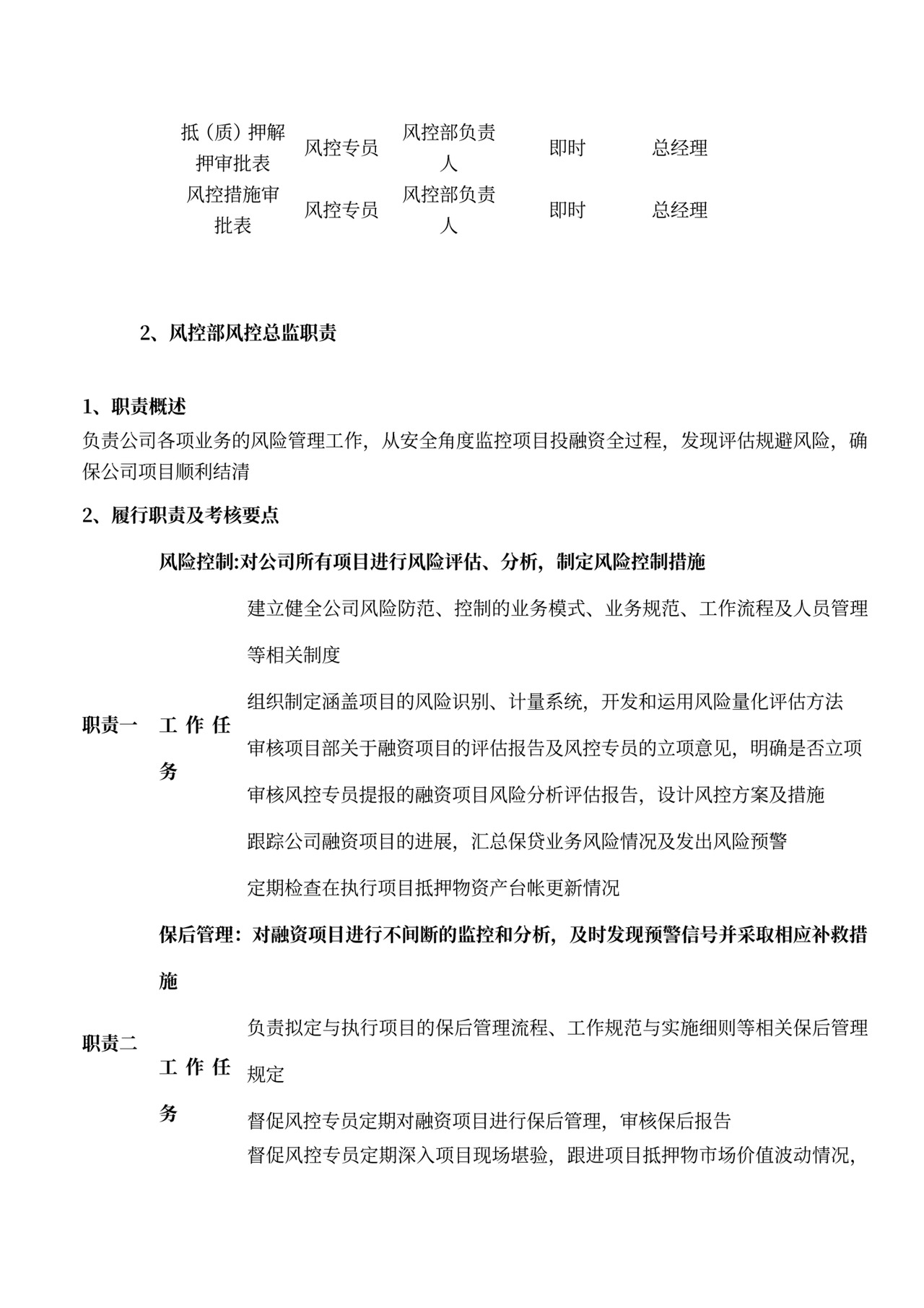 各部门的岗位职责