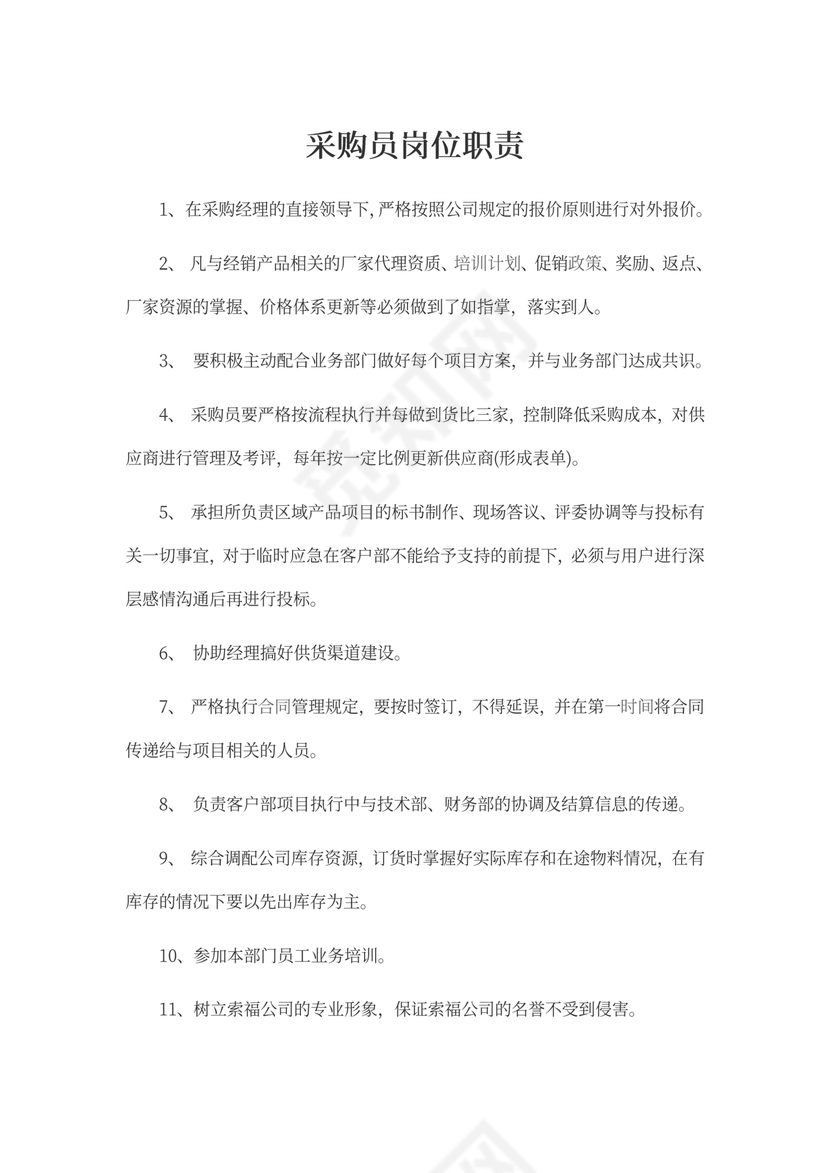 采购员岗位职责Word文档