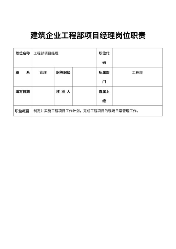 建筑企业工程部项目经理岗位职责