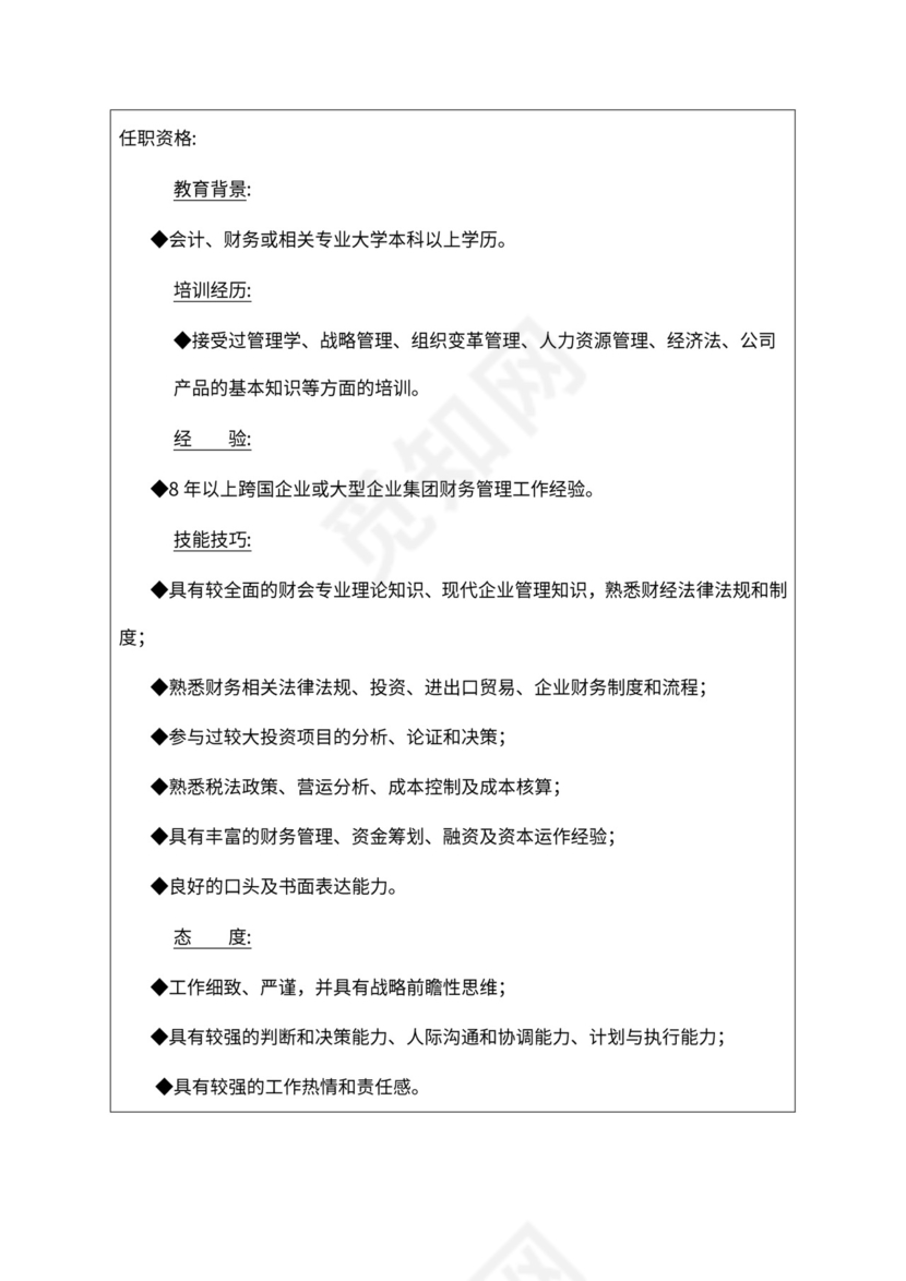 财务总监岗位职责