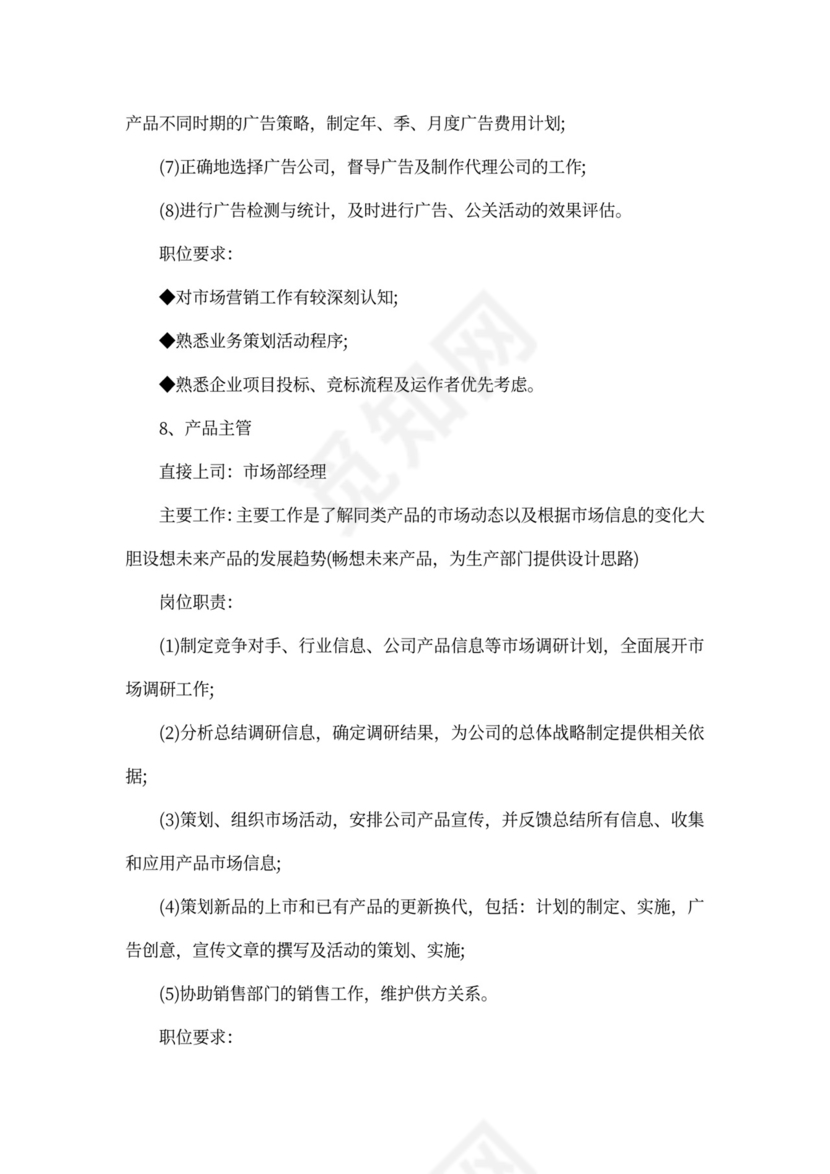 市场部工作职责说明书