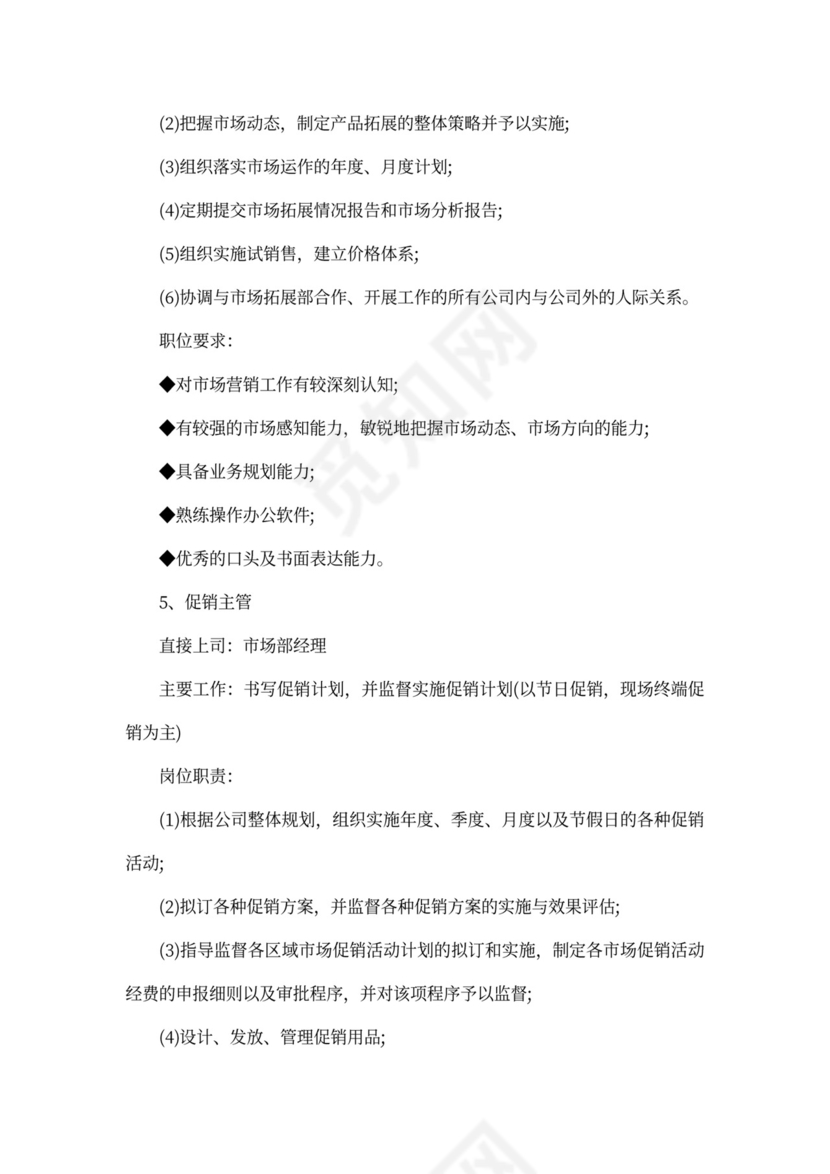 市场部工作职责说明书